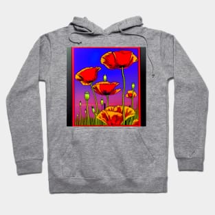 Retro Graphic Novel Style Field of Red Poppies (MD23Mrl014) Hoodie